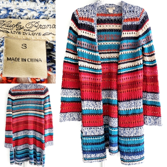 LUCKY BRAND Crochet Knit Long Cardigan Multicolor - Picture 1 of 10